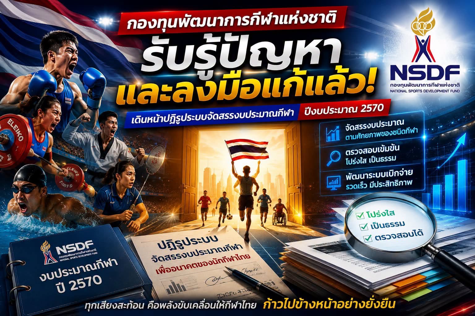 กองทุนกีฬาฯ เปิด "เกณฑ์ศักยภาพ" ครั้งแรก ปิดยุคจัดงบฯ ตามฐานเดิม เริ่มปี 2570 ขอบคุณทุกเสียงสะท้อนจากสมาคมกีฬา ย้ำตรวจเอกสารเข้มไม่ใช่กำแพง แต่คือเกราะคุ้มครองเงินแผ่นดิน มุ่งจัดสรรงบฯ อย่างทั่วถึงและเป็นธรรม